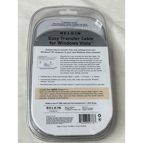 NEW Belkin Easy Transfer Cable for windows Vista 8ft including software - Picture 4 of 6